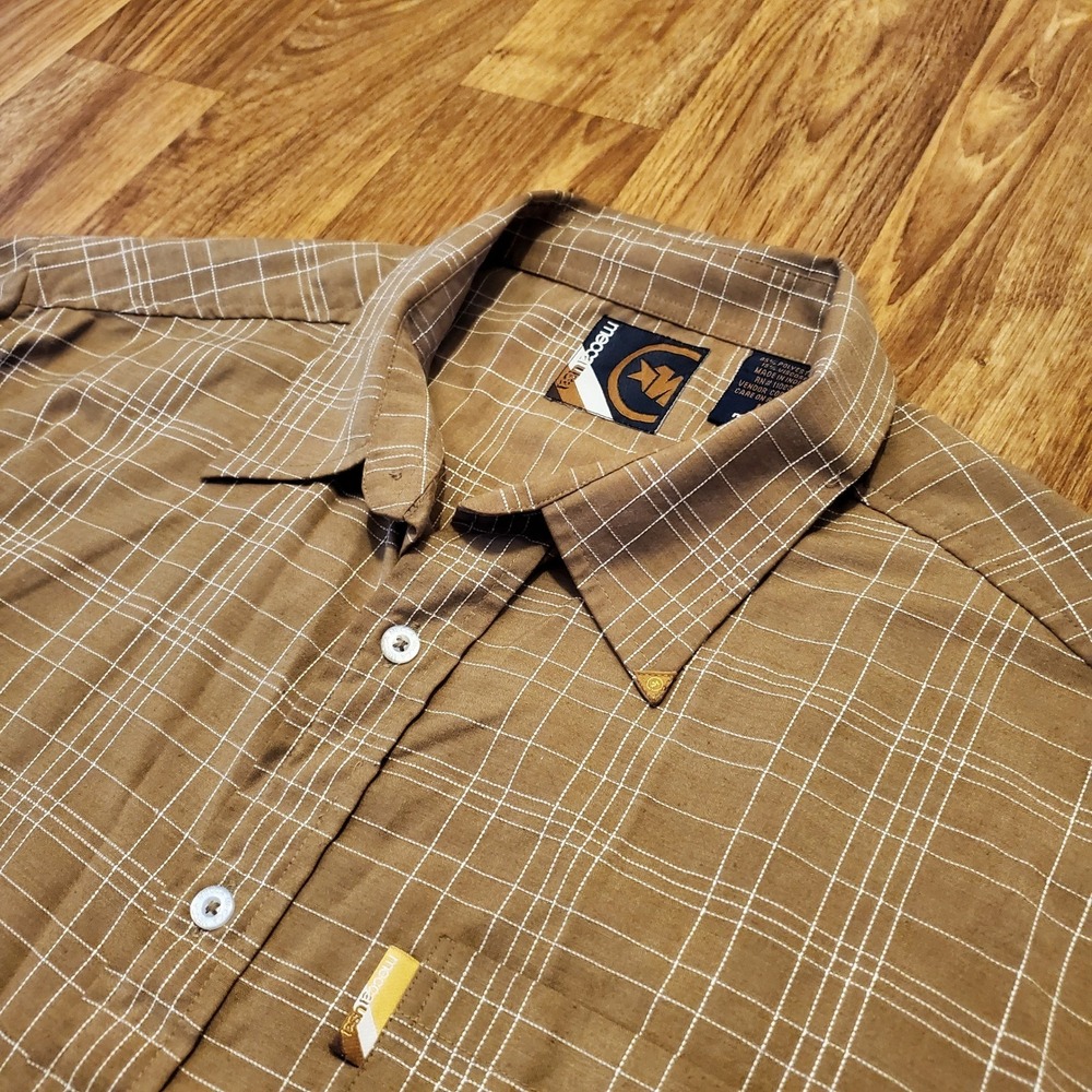 Vintage Mecca USA Shirt Men Large Brown Plaid Button Down Long Sleeve‎ Hip Hop